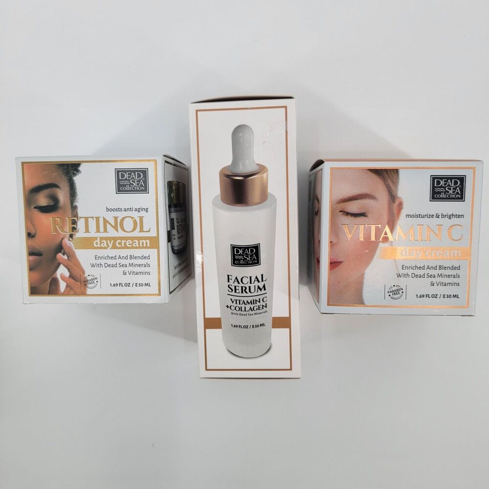 Dead Sea Vitamin C Day & Retinol Day Creams + Vitamin C & Collagen Face Serum
